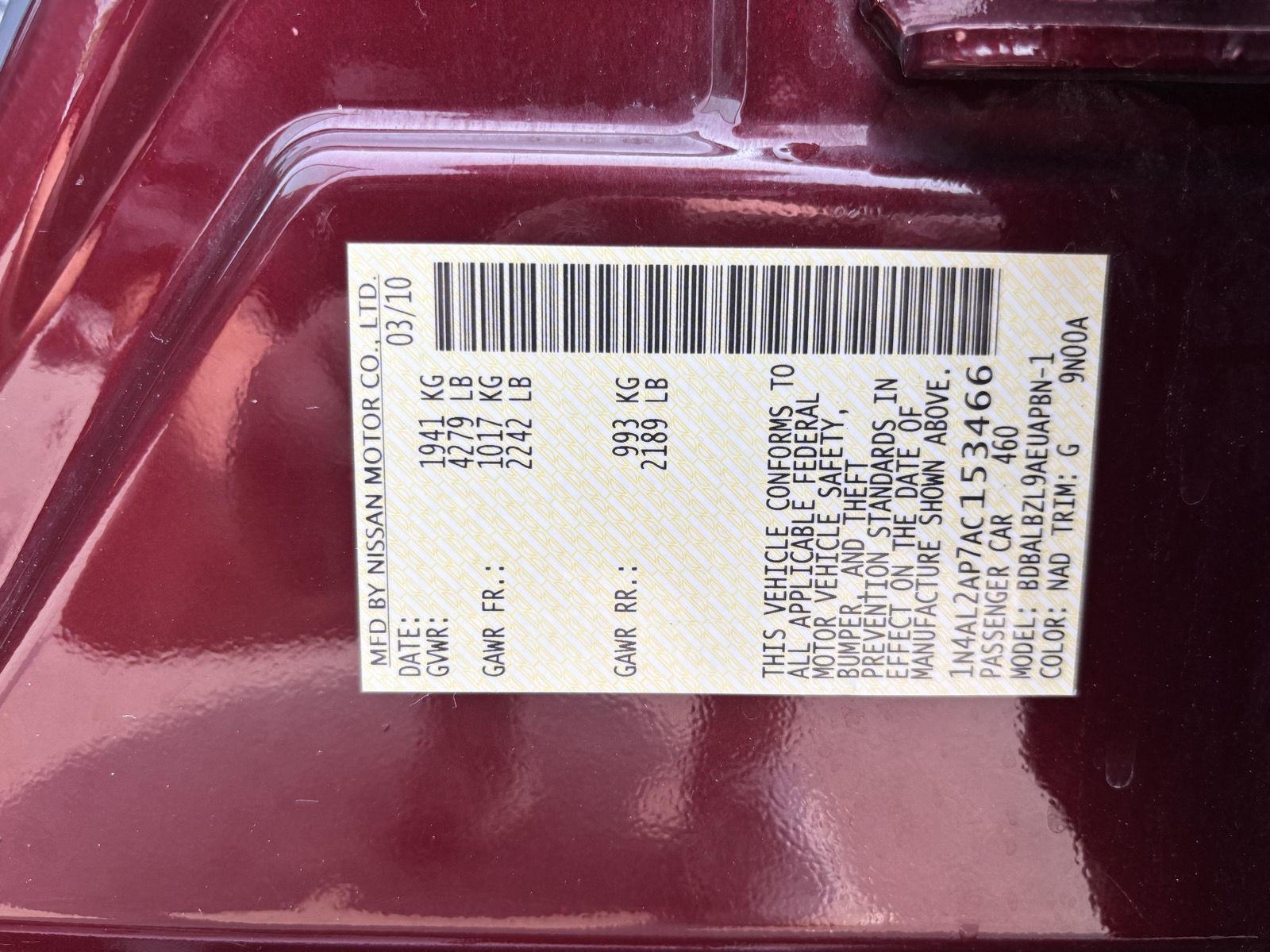 2010 Nissan Altima 2.5 SL Image 21 of 22