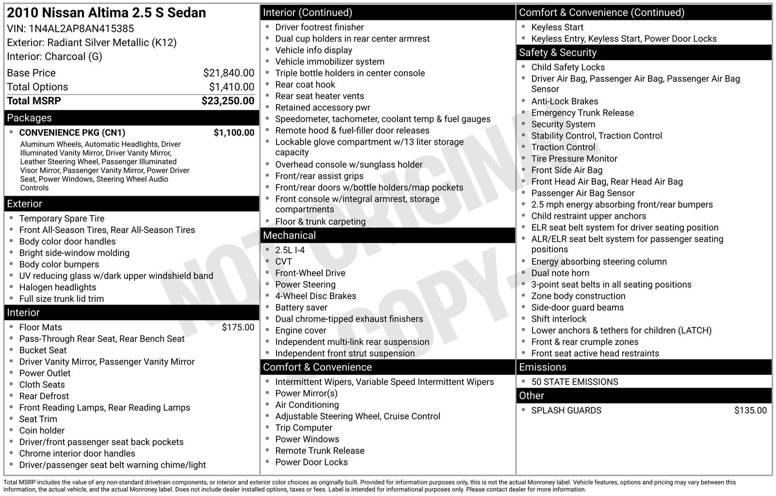 2010 Nissan Altima 2.5 S Image 29 of 34