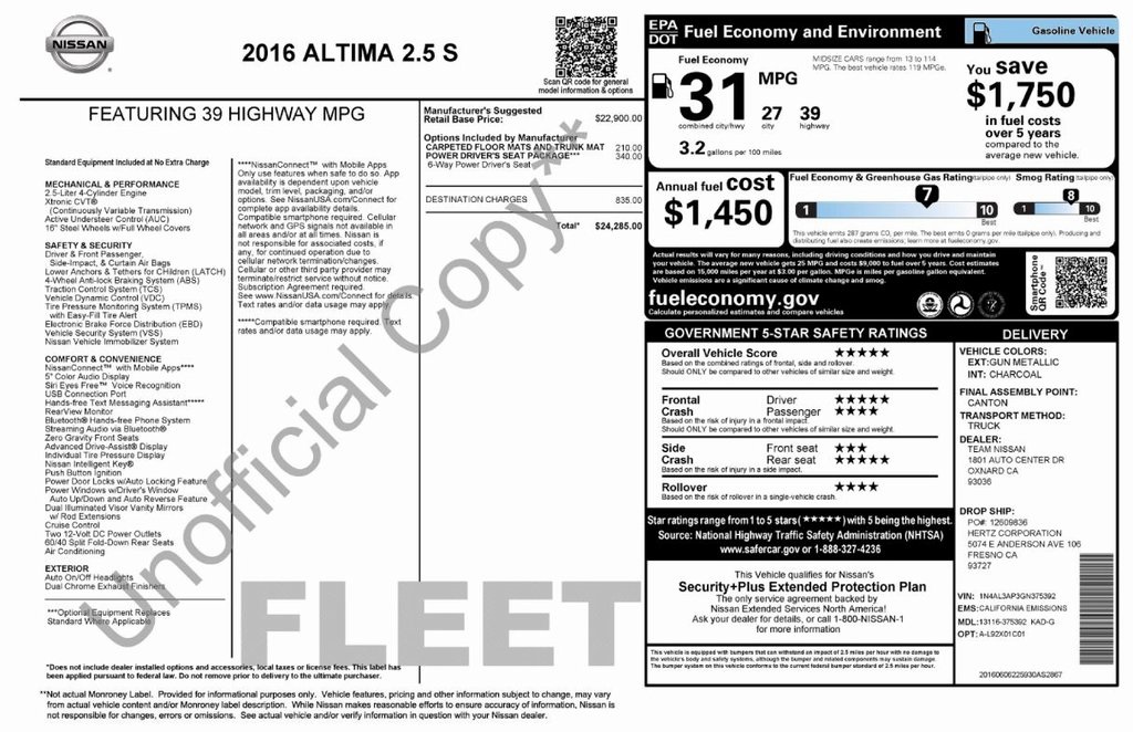 2016 Nissan Altima 2.5 S Image 2 of 2