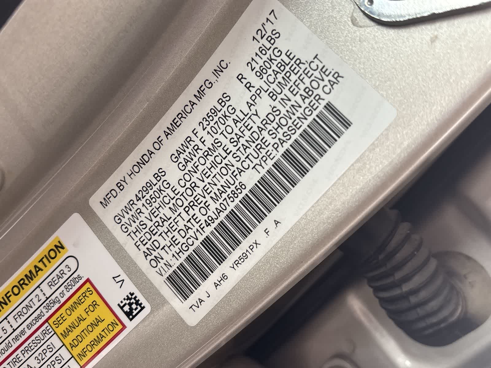 2018 Honda Accord EX 1.5T Image 28 of 32
