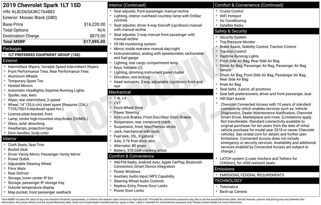 2019 Chevrolet Spark LT Image 7 of 13