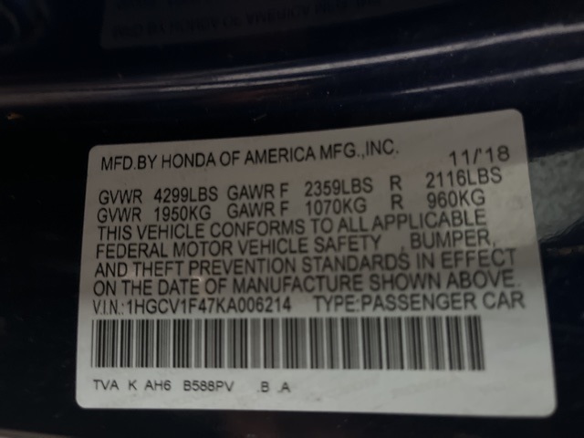 2019 Honda Accord EX 1.5T Image 22 of 25