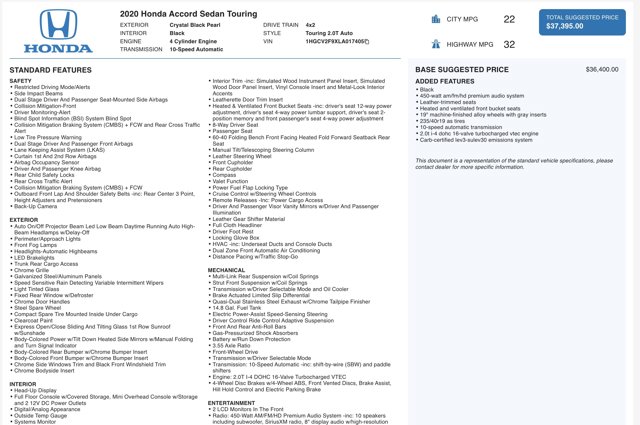 2020 Honda Accord Touring Image 29 of 36