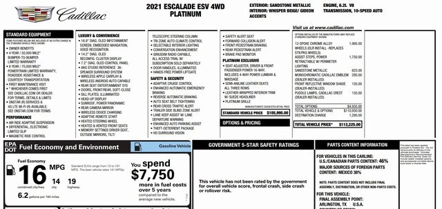 2021 Cadillac Escalade ESV Premium Luxury Platinum Image 14 of 15