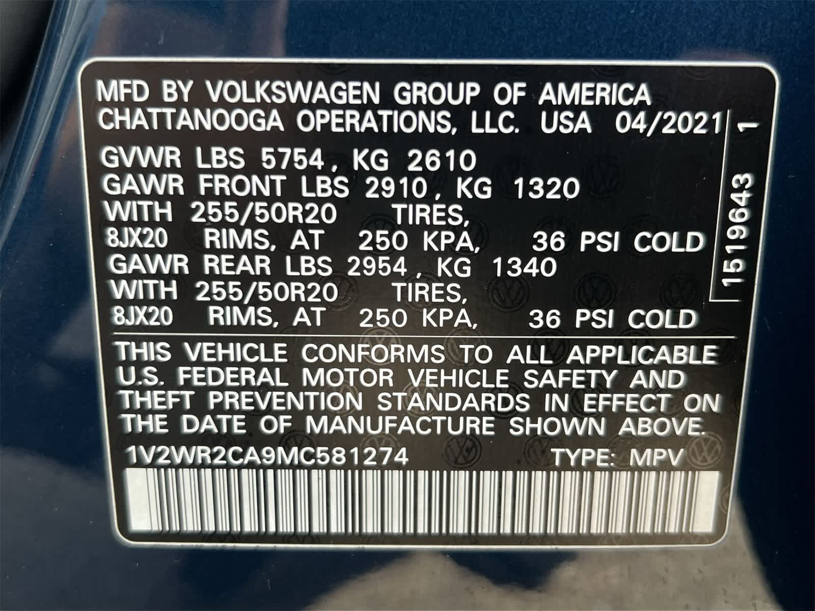 2021 Volkswagen Atlas 3.6L V6 SE Technology Image 30 of 36