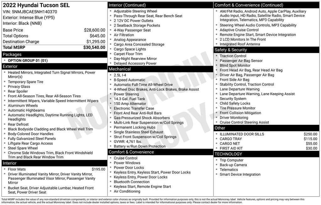2022 Hyundai Tucson SEL Image 60 of 66