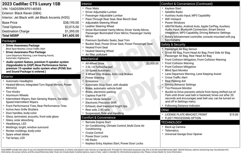 2023 Cadillac CT5 Premium Luxury Image 58 of 67