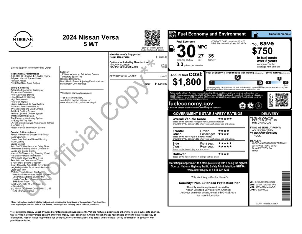 2024 Nissan Versa S Image 55 of 64