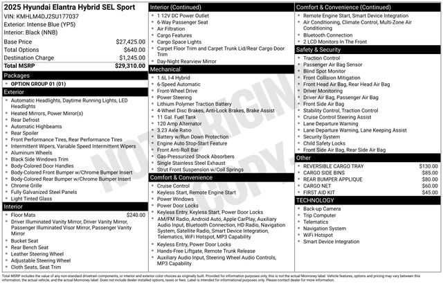 2025 Hyundai Elantra Hybrid SEL Sport Image 26 of 36
