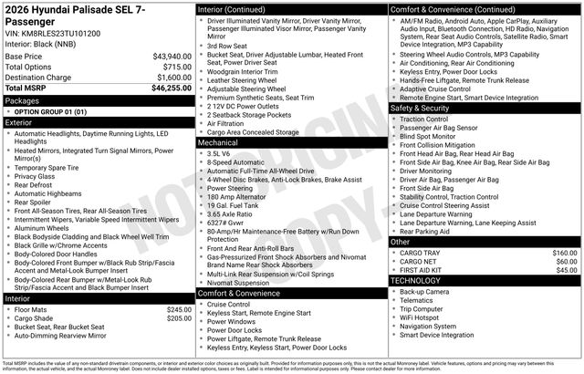 2026 Hyundai Palisade SEL 7P Image 1 of 3