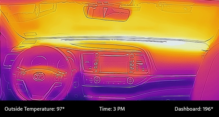 Temperature of dashboard in direct sunlight