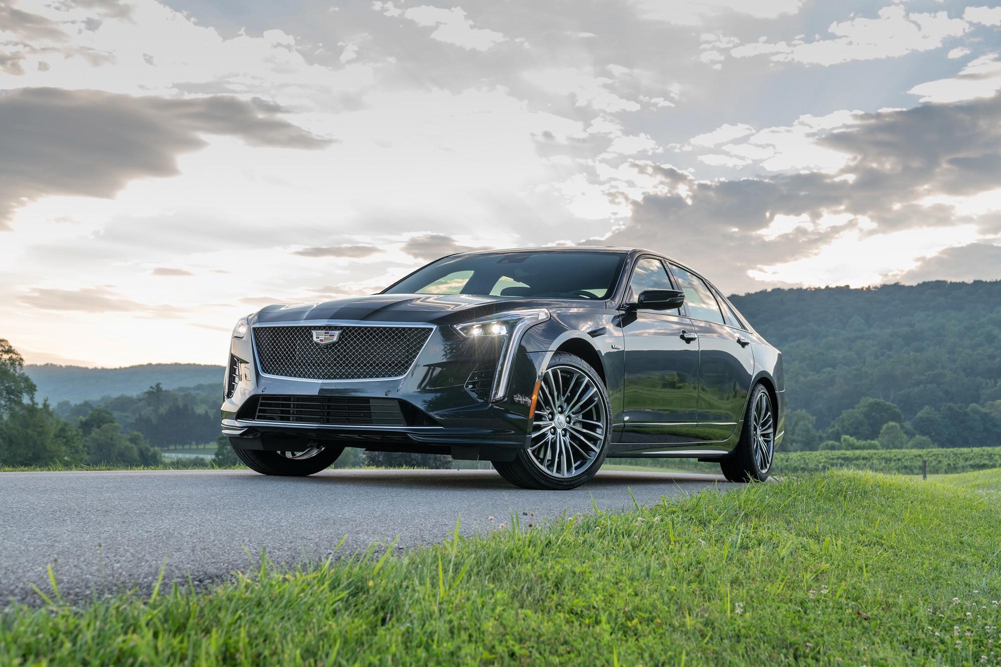 2020 Cadillac CT6 on road next to grass