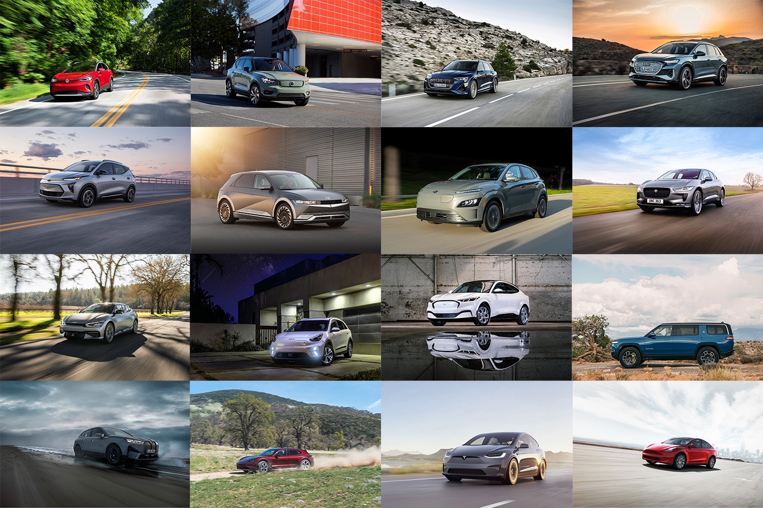 Collage of electric crossovers and SUVs on sale for 2022