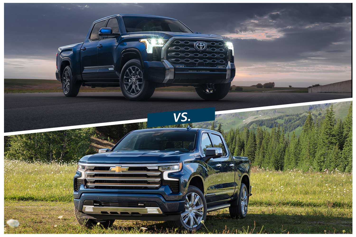 Blue 2022 Toyota Tundra Platinum vs blue 2022 Chevrolet Silverado High Country