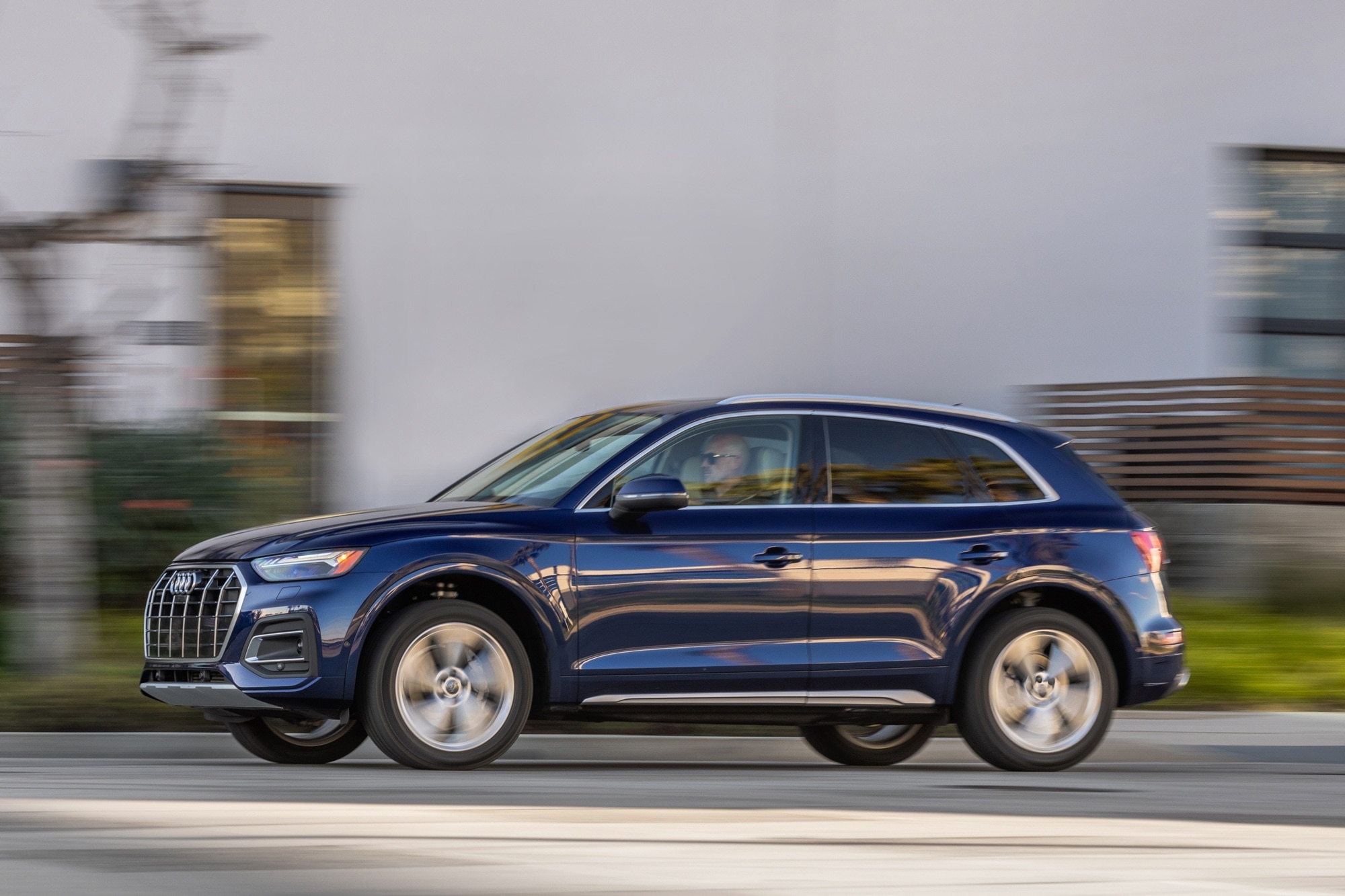 Side view of a blue 2023 Audi Q5
