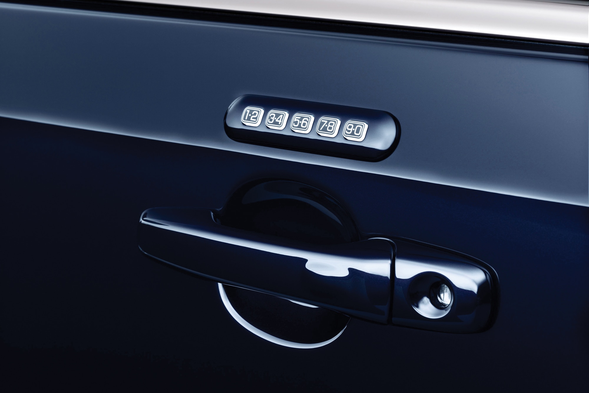  Ford vintage keyless entry pin pad above the door handle on a blue car