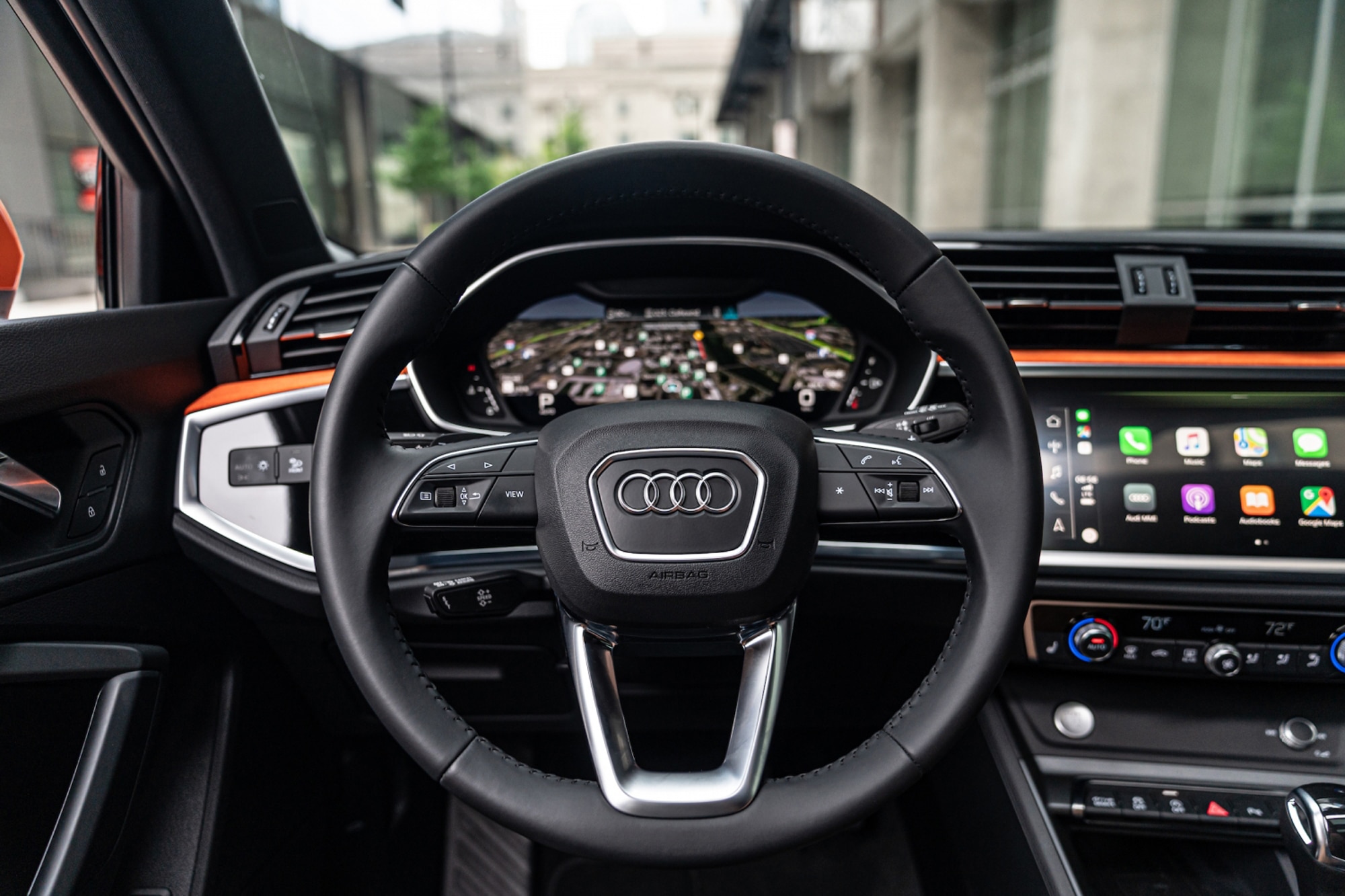 2023 Audi Q3 steering wheel and dashboard