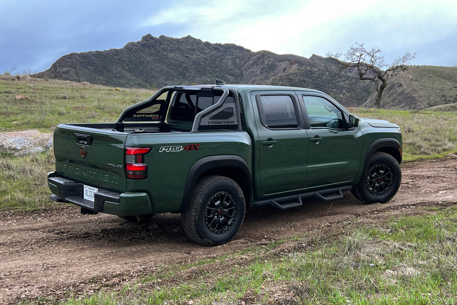2022 Nissan Frontier Pro-4X, Tactical Green, rear-quarter right