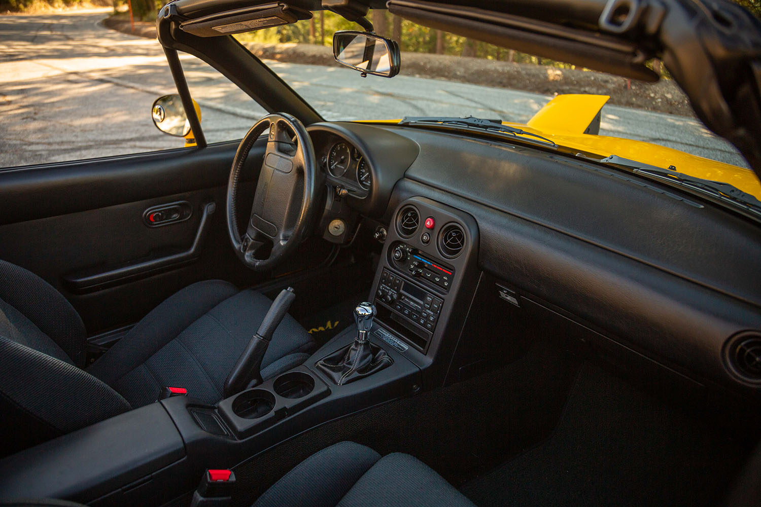 clean interior of yellow convertible