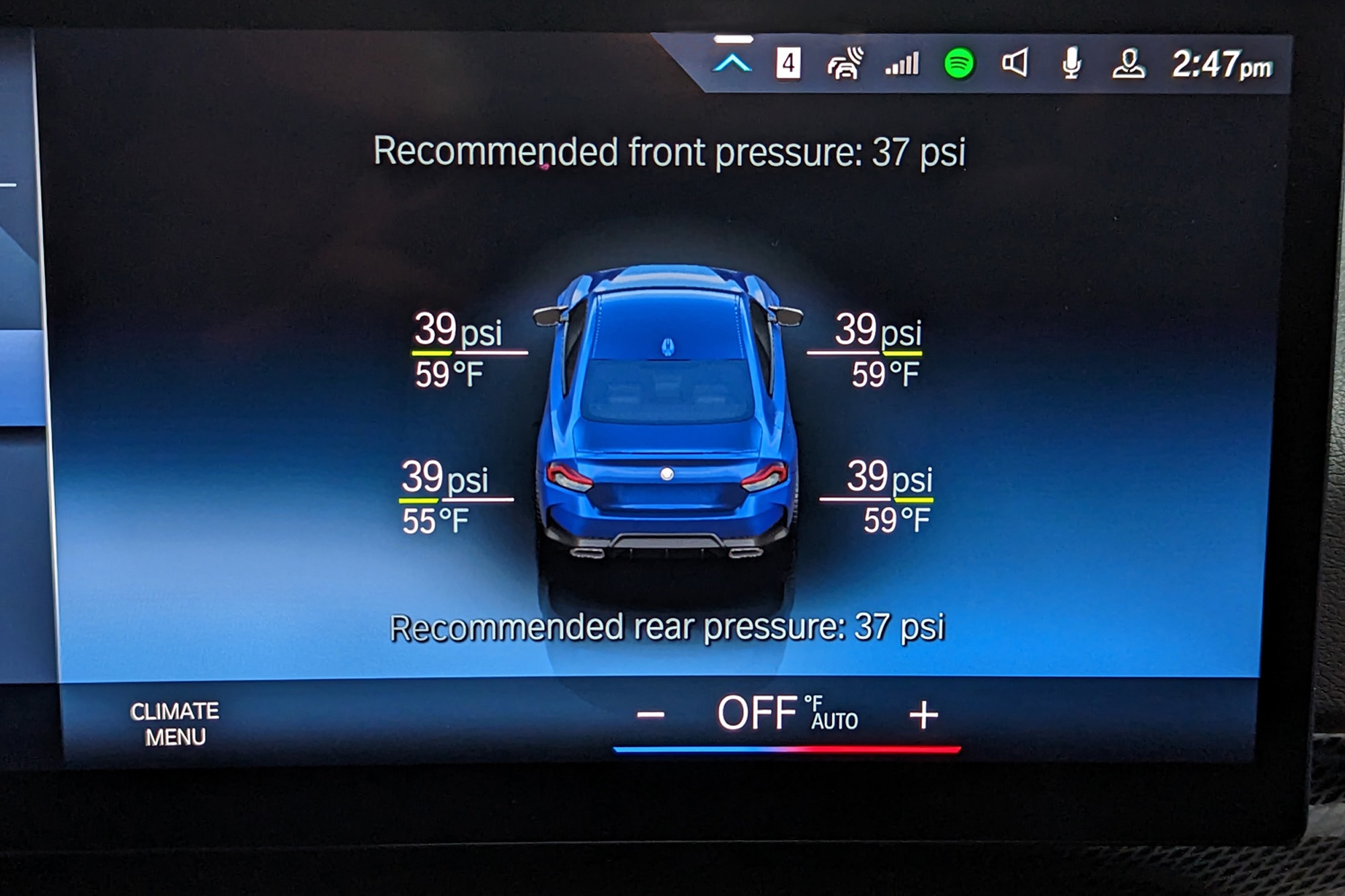 Tire pressure monitoring system on BMW dashboard