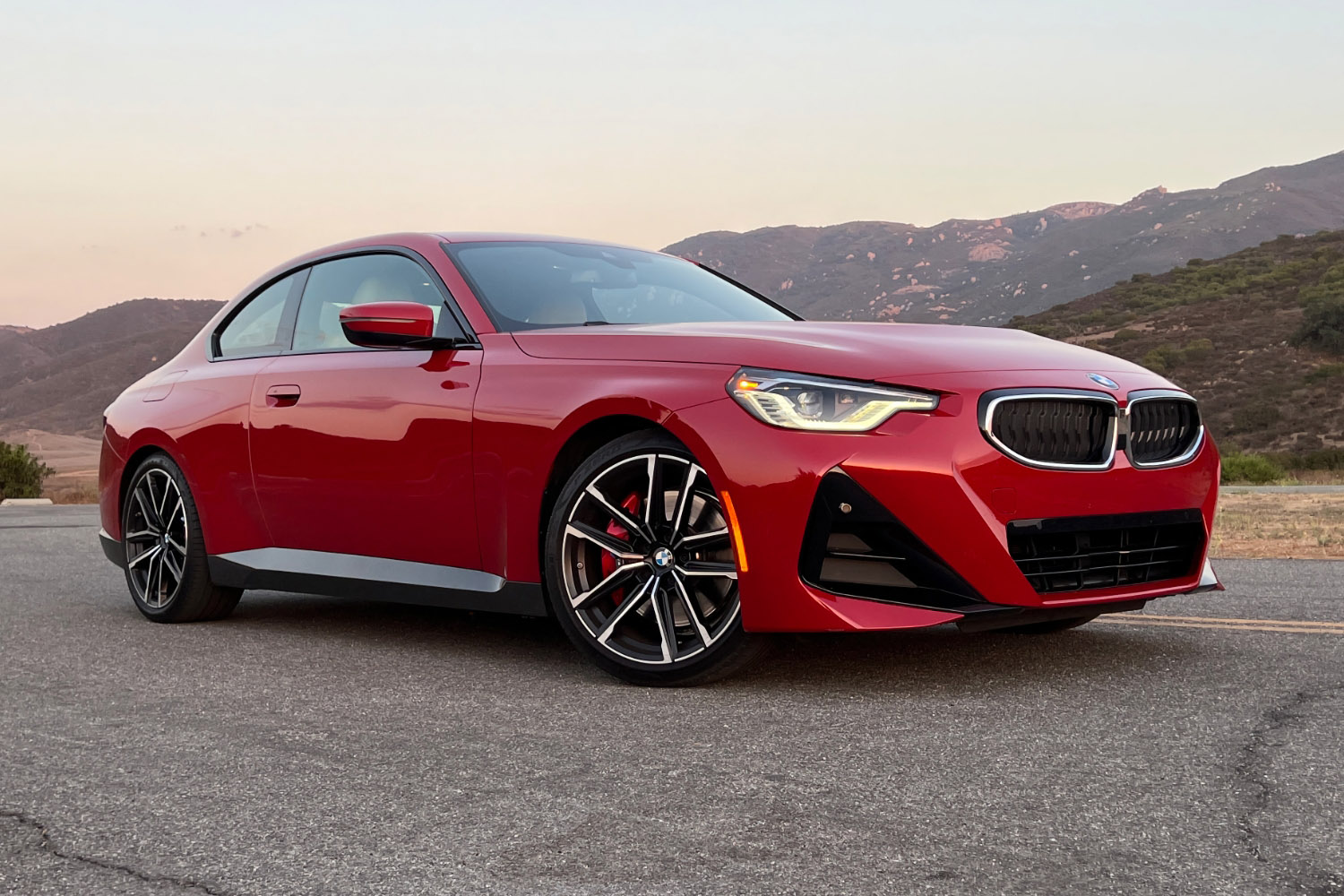 2022 BMW 230i Coupe, red, front quarter right