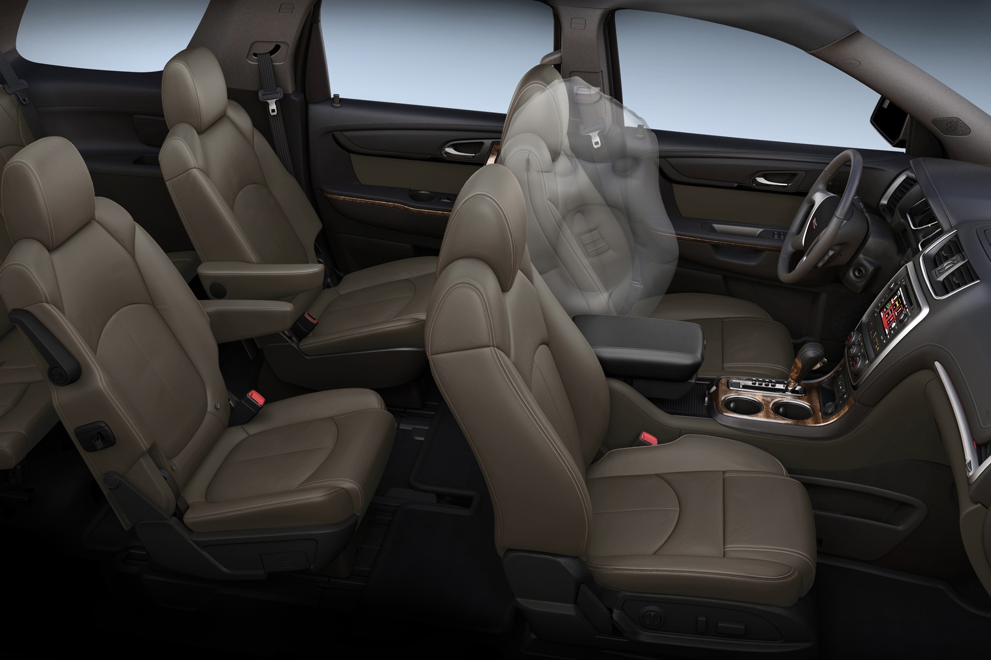 2015 GMC Acadia airbags illustrated in 7-seater interior