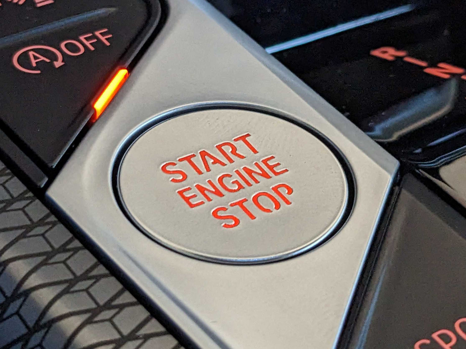 Start and stop button on a car