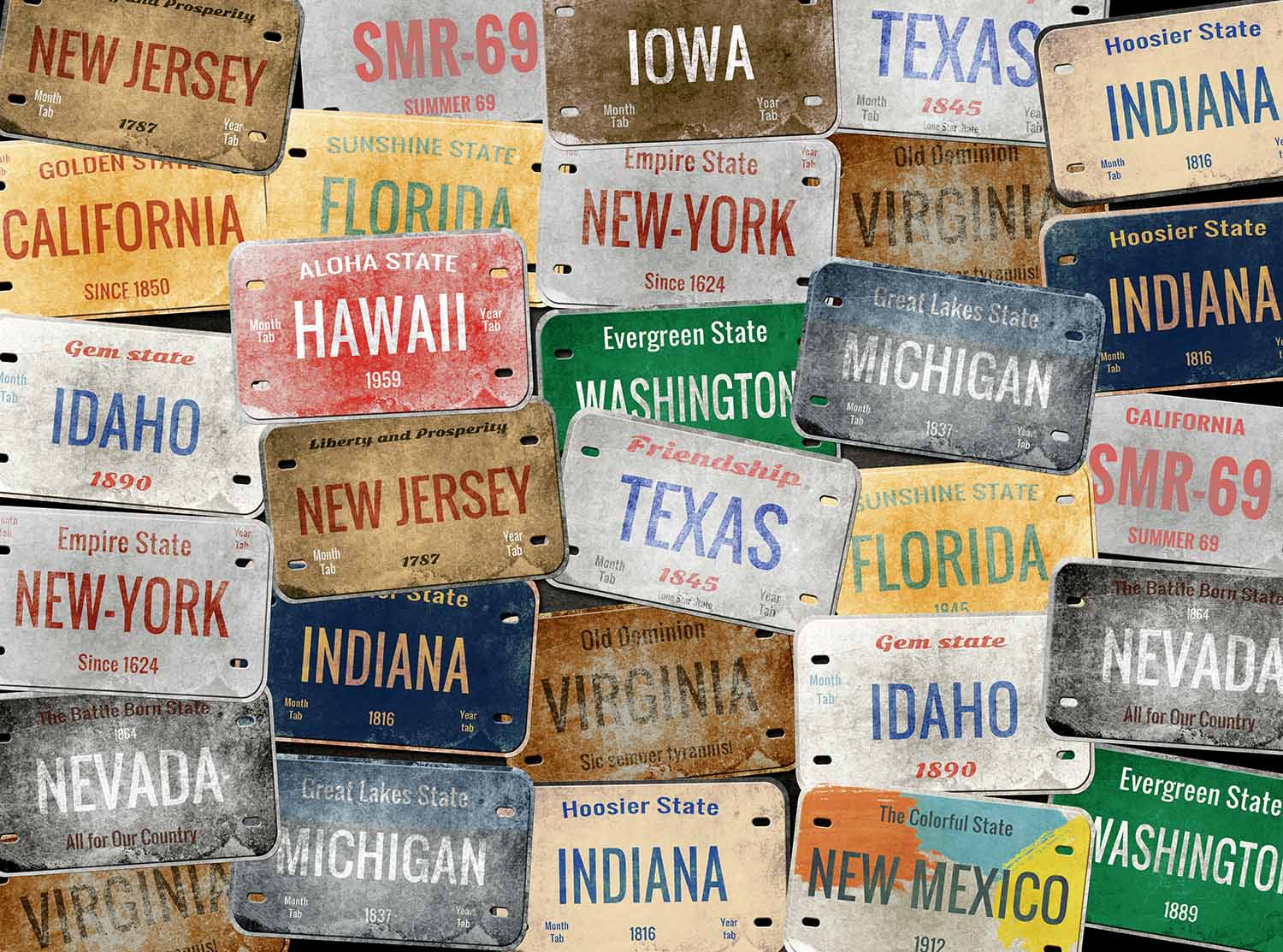 License plates spread out
