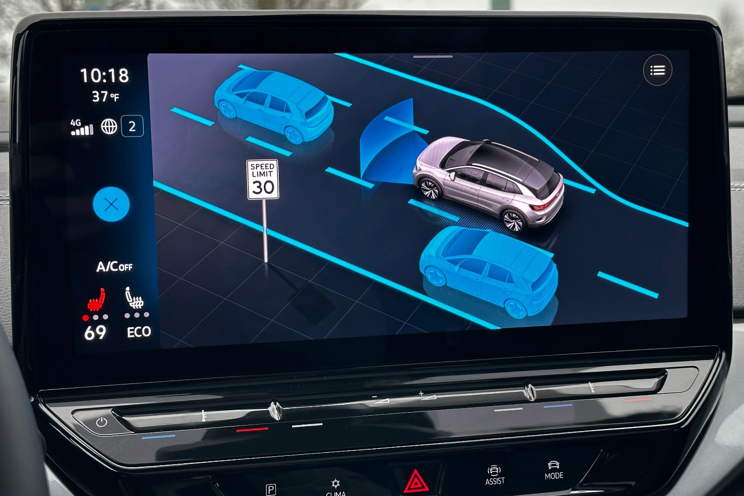 2023 Volkswagen ID.4 AWD safety system on infotainment screen