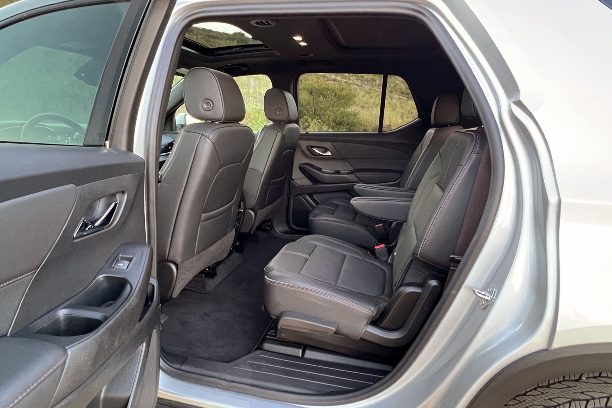 Silver 2022 Chevrolet Traverse RS second row seats