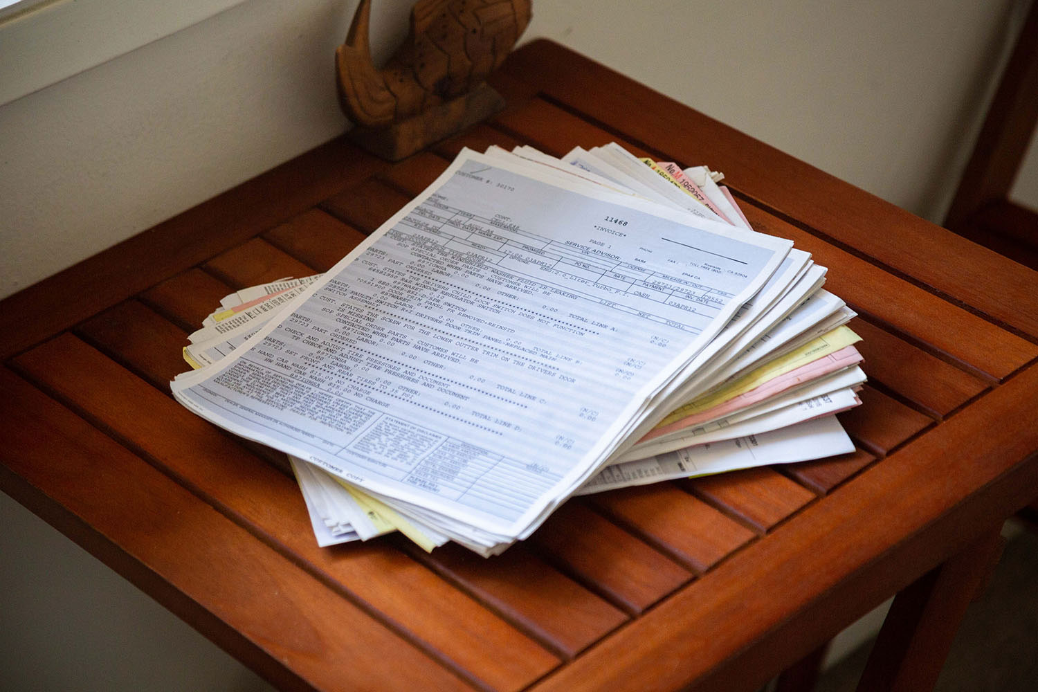 Stack of paperwork on desk