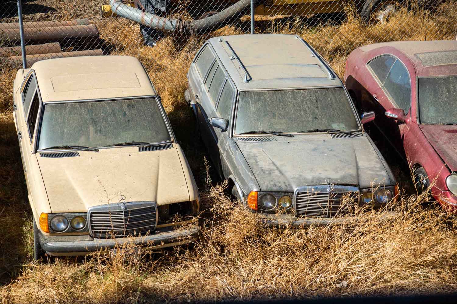 Classic mercedes benz sedan wagons in field