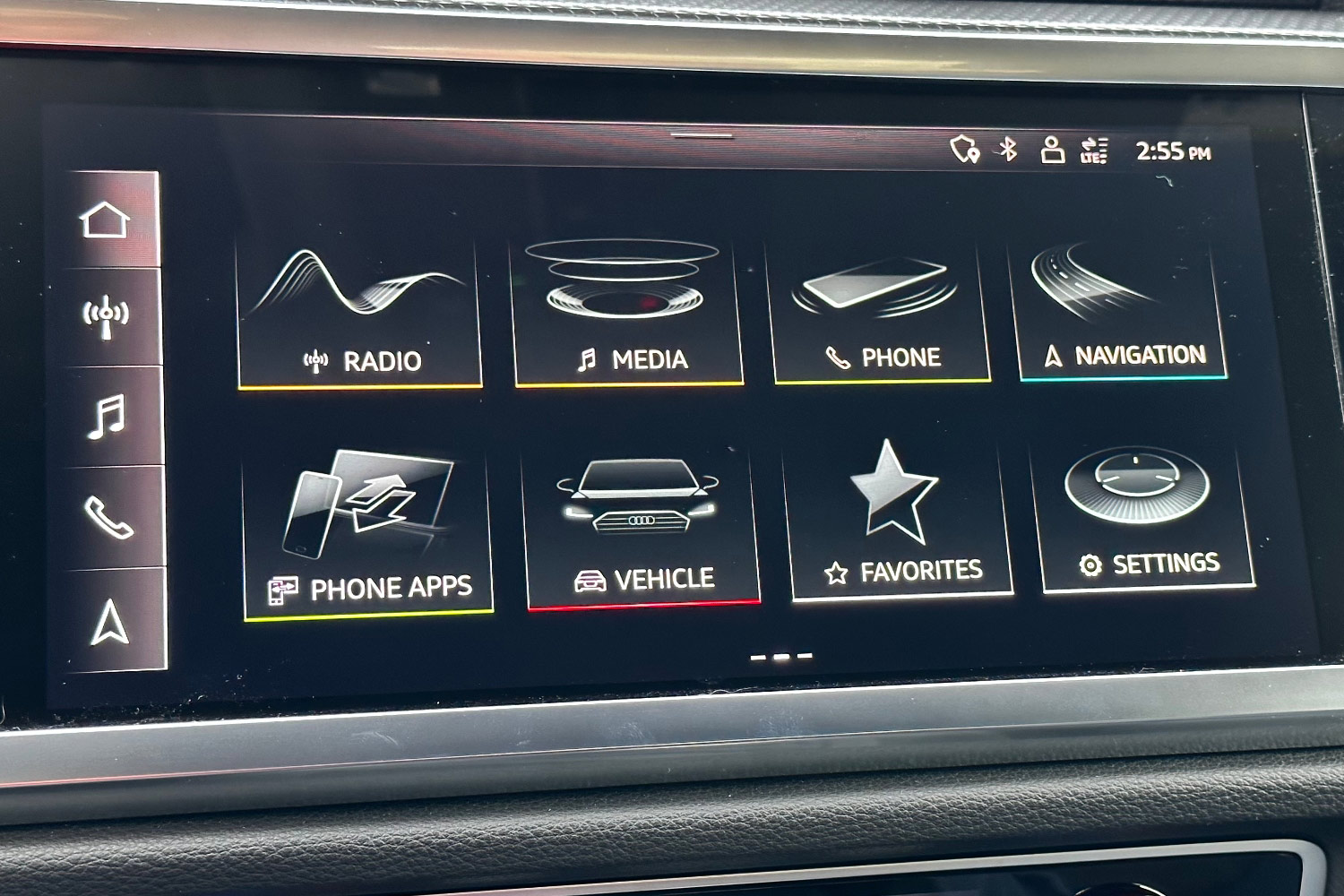 The infotainment screen of an Audi Q3.