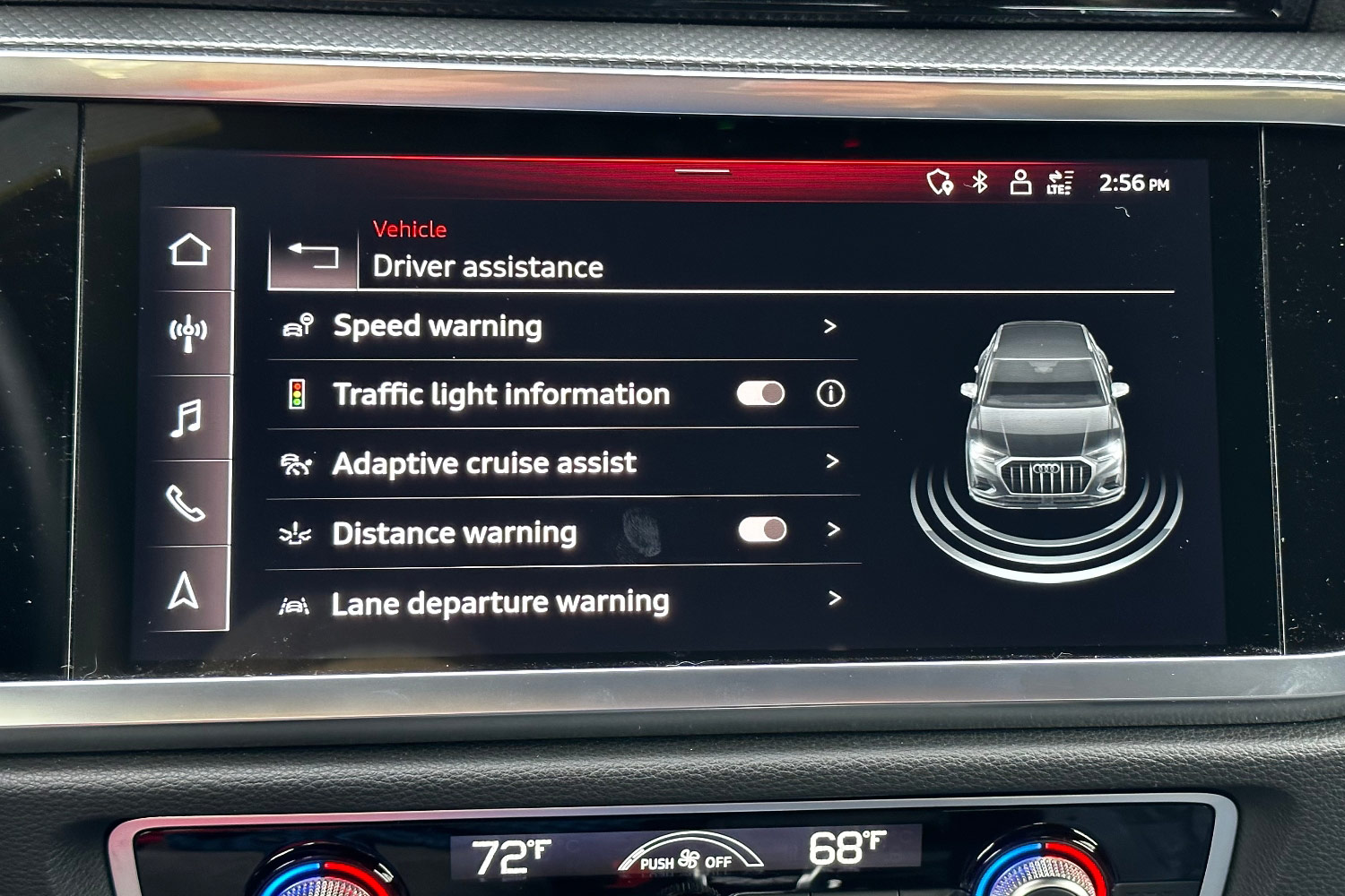 Car controls on the infotainment screen in an Audi Q3.