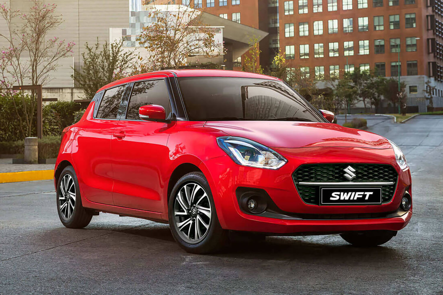 2023 Suzuki Swift Solid Fire Red right front quarter