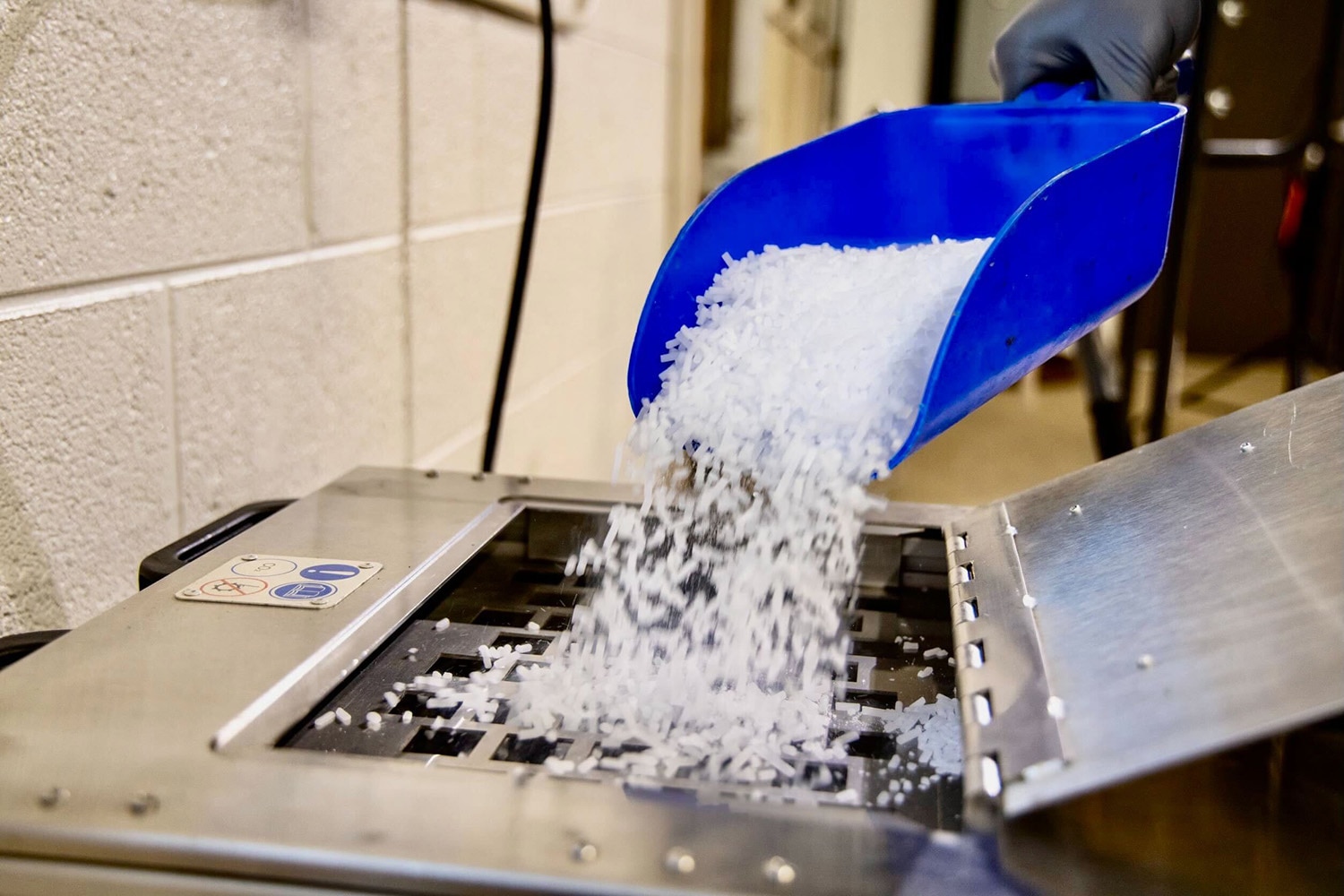 dry ice pellets being added to machine
