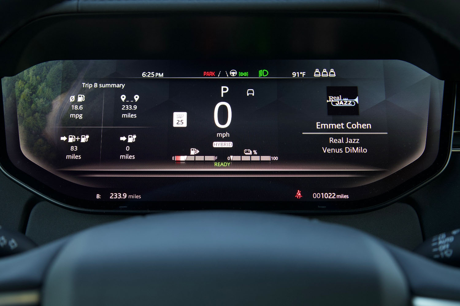 Vehicle information on a driver-facing screen in a 2023 Land Rover Range Rover plug-in hybrid