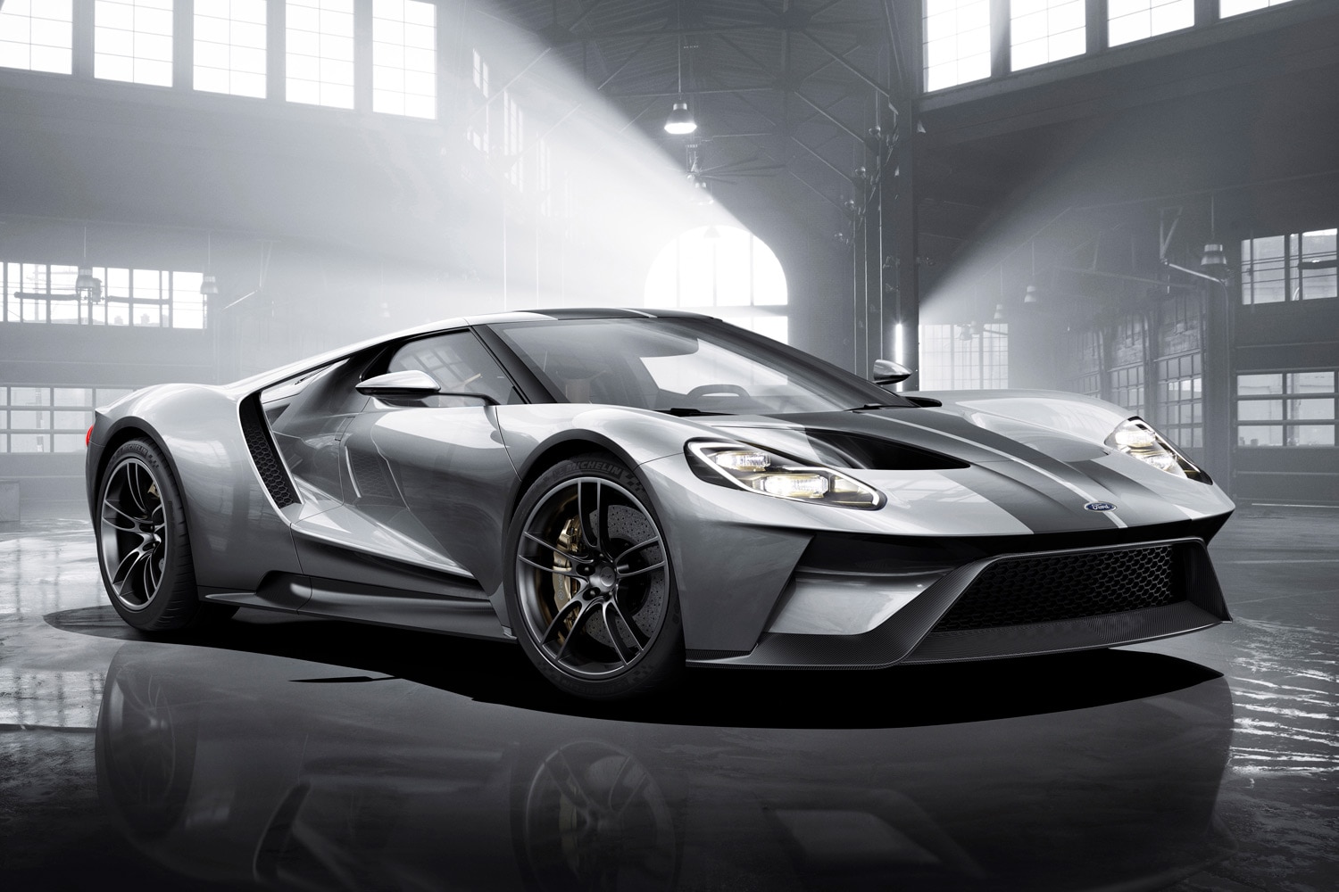 A silver Ford GT