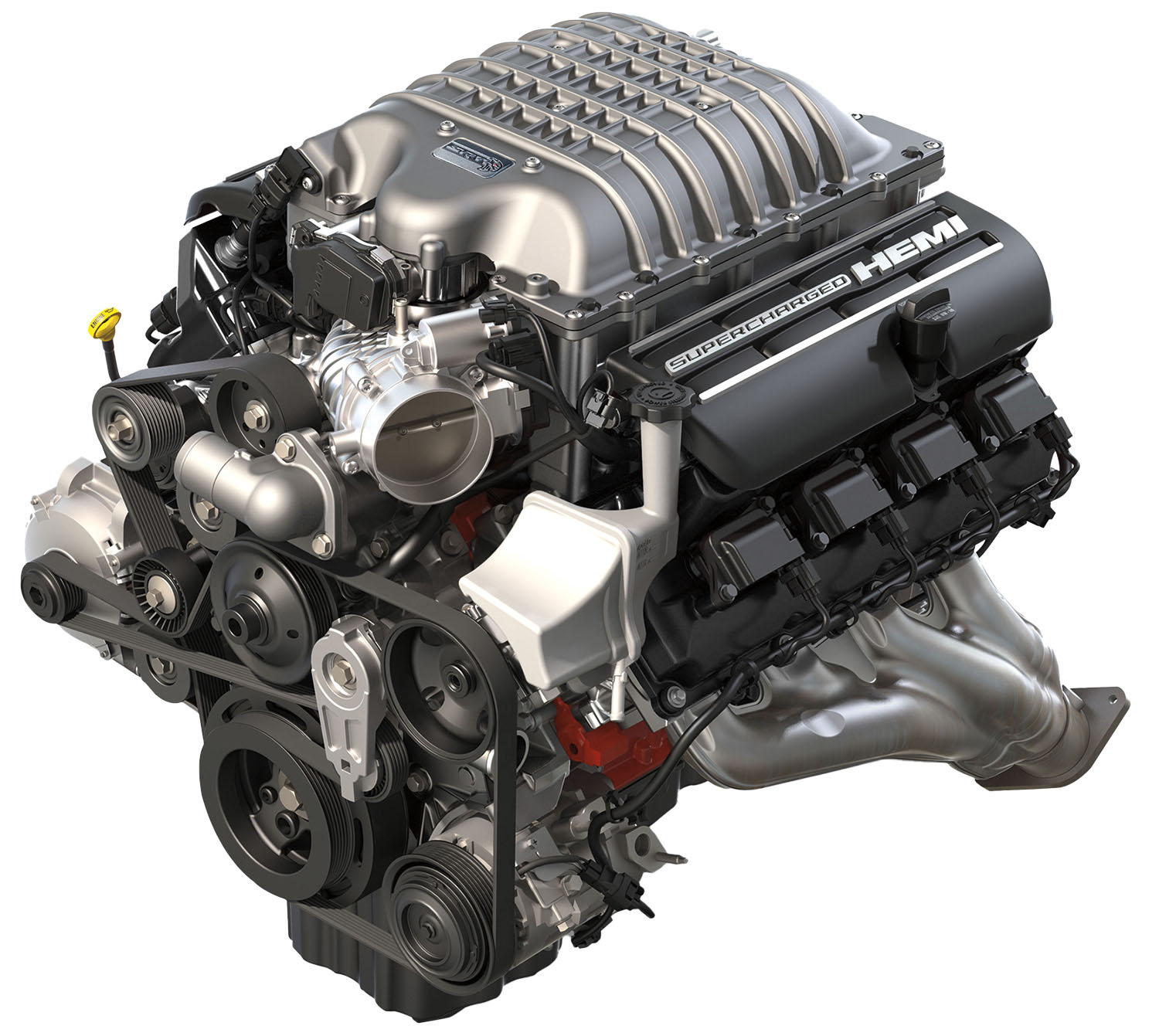 Hellcrate Redeye 6.2-liter supercharged Hemi V8 engine rated for 807 horsepower and 717 lb-ft of torque