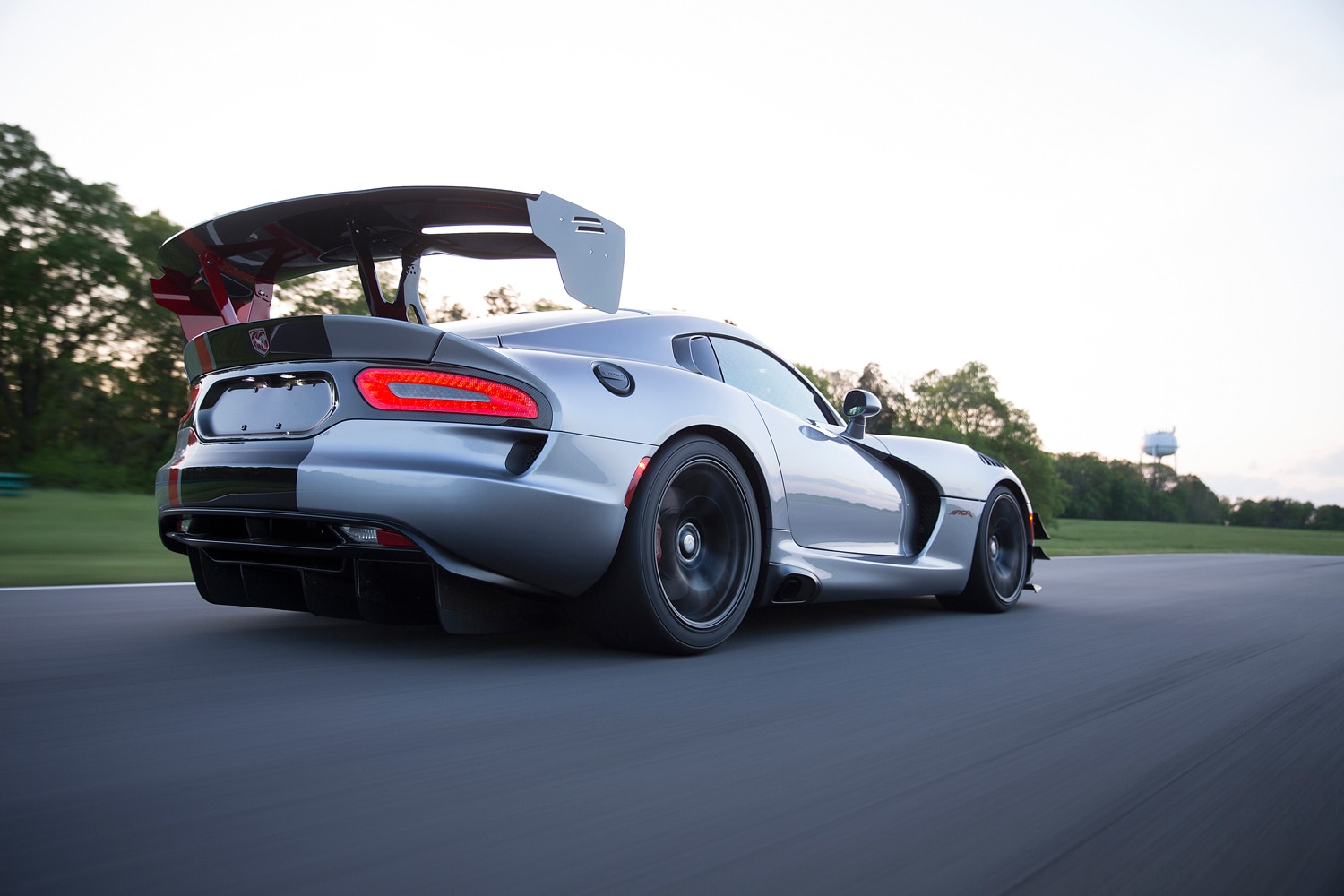 Rear angle of 2017 Dodge Viper ACR on racetrack