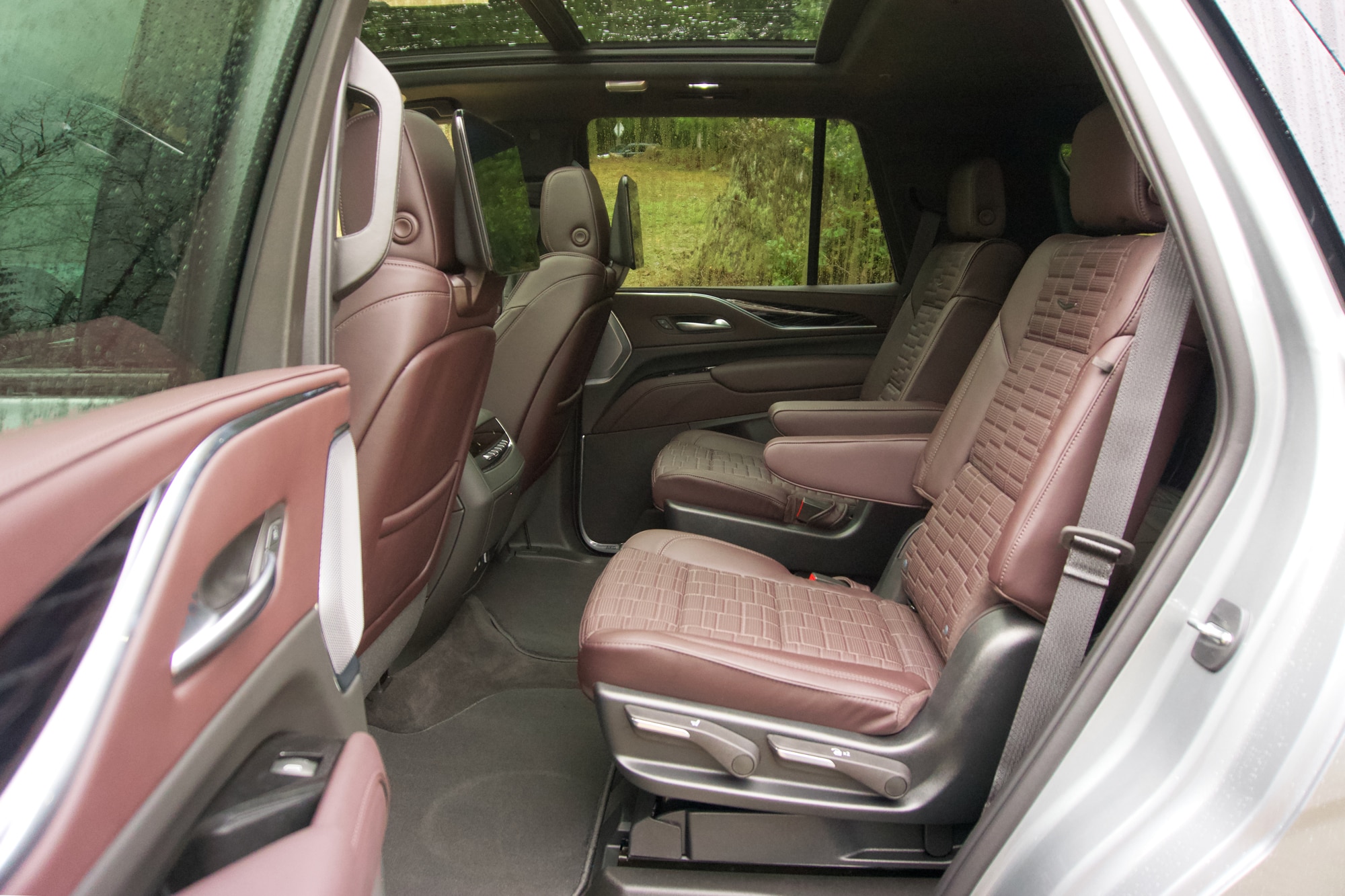 2023 Cadillac Escalade V burgundy second-row seats