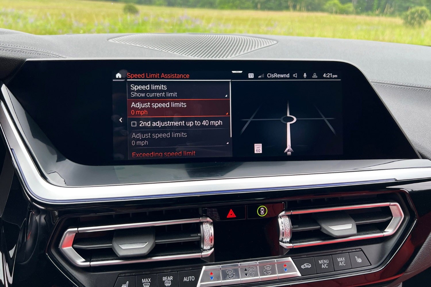 Speed limit settings on the infotainment screen of a 2024 BMW Z4