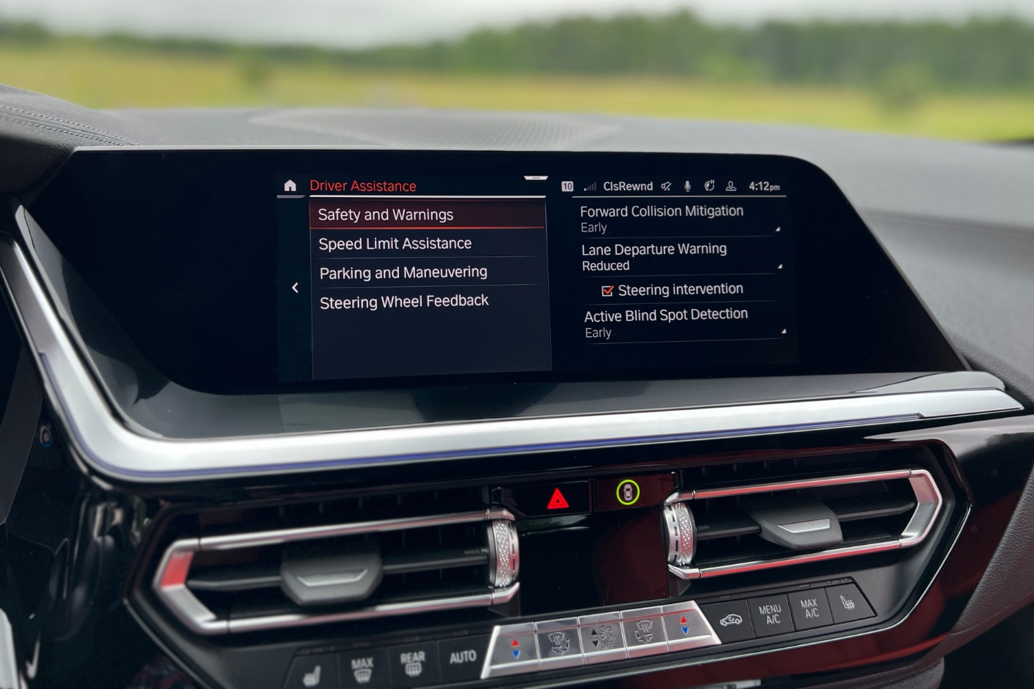 Driver assistance features on the infotainment screen of a 2024 BMW Z4
