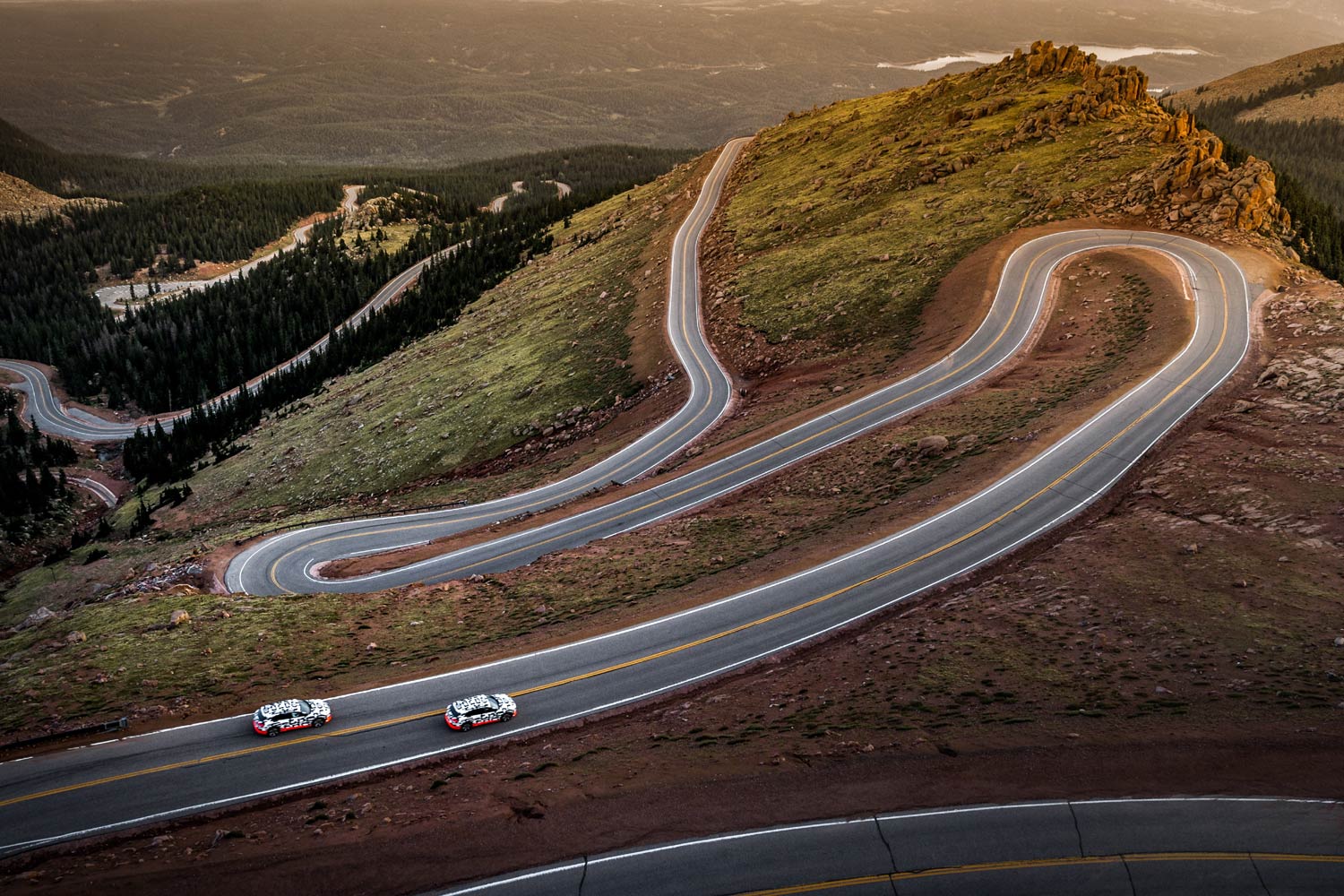Aerial view of some twists and turns on the Pikes Peak race course