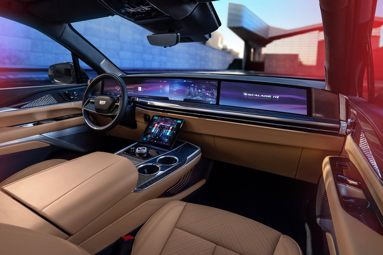 2025 Cadillac Escalade IQ interior with 55.0-inch infotainment screen
