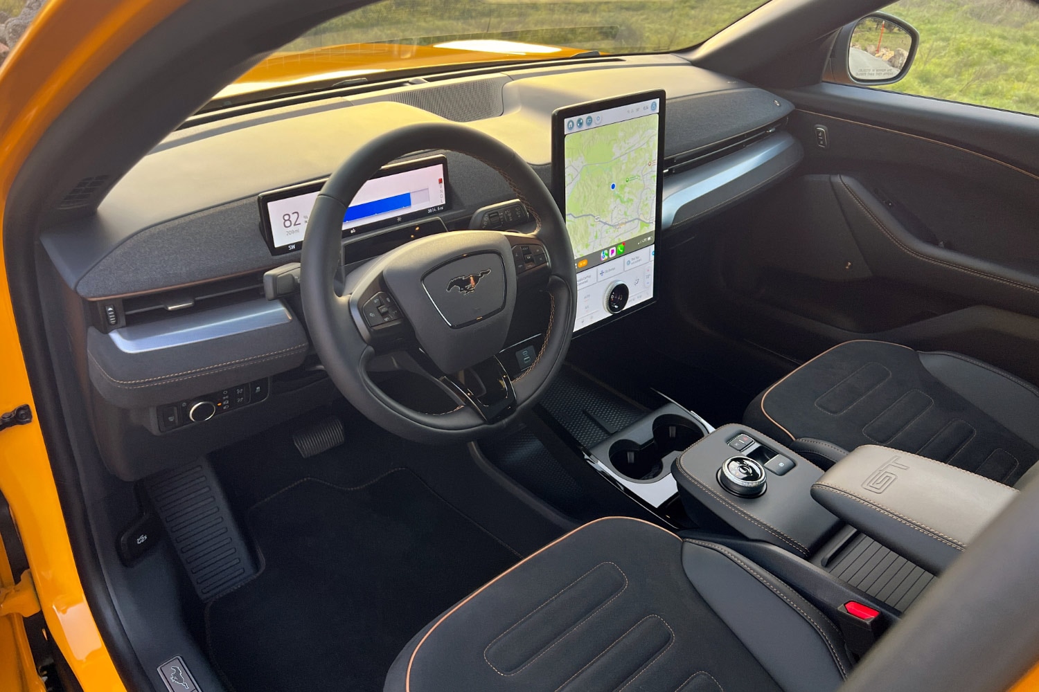 2023 Ford Mustang Mach-E GT front seats and infotainment system