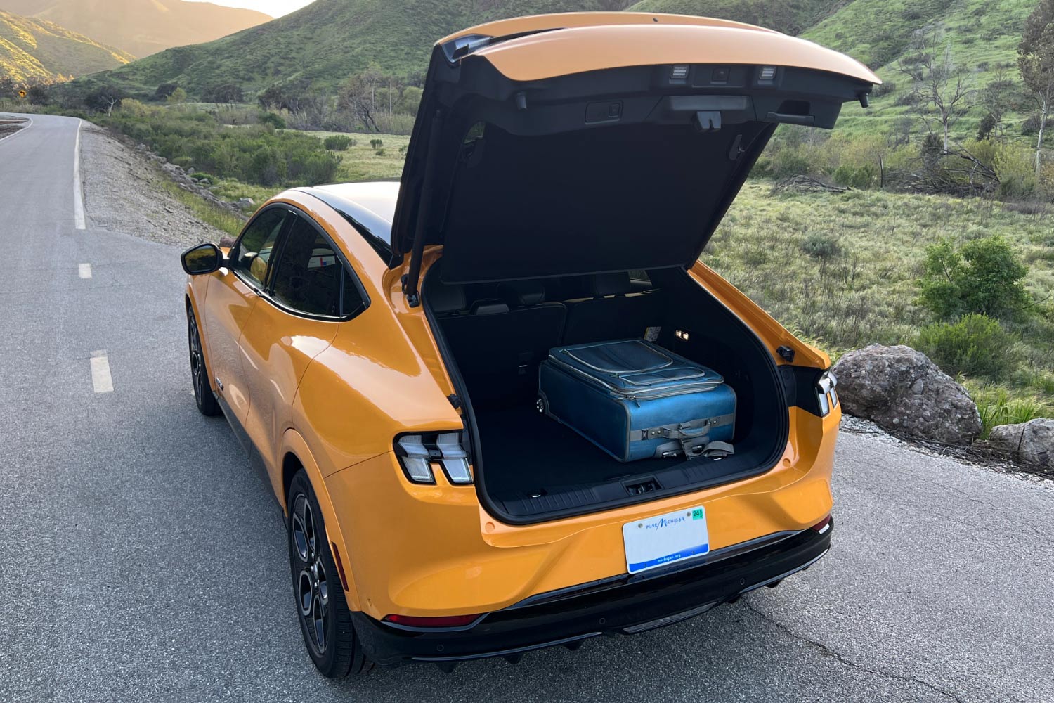 trunk space in a Cyber Orange 2023 Ford Mustang Mach-E GT space