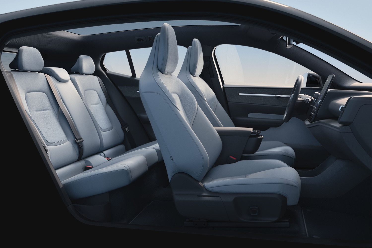 Front and rear seats in a 2025 Volvo EX30