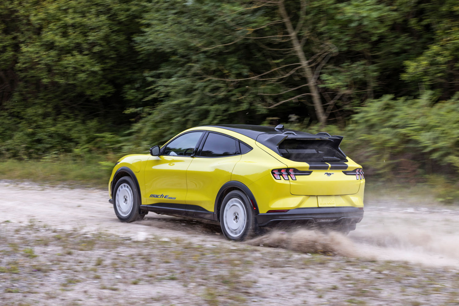 2024 Ford Mustang Mach-E Rally driving on dirt road