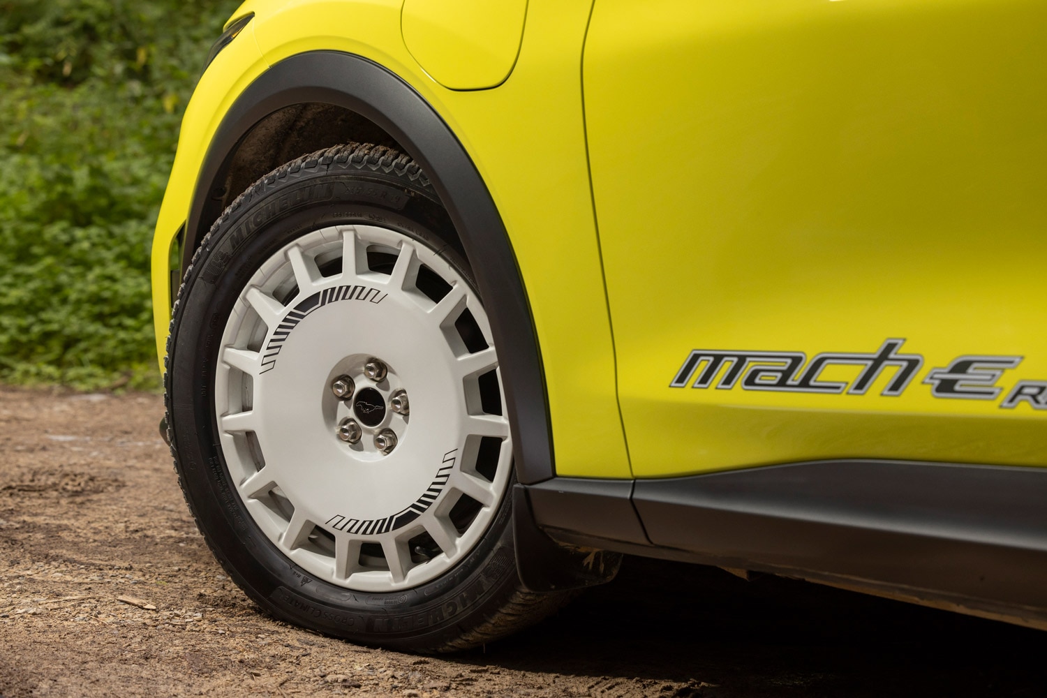  2024 Ford Mustang Mach-E Rally close up of wheel and tire